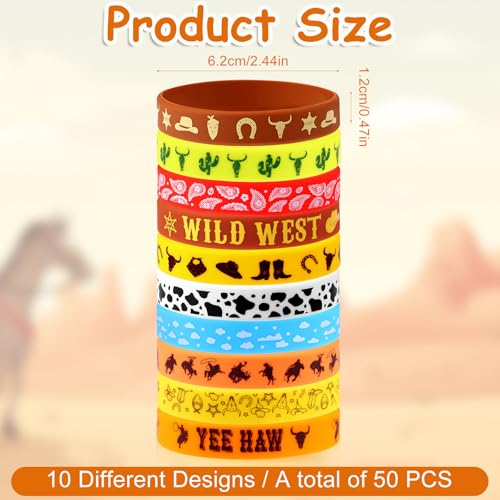 Youdaju 50Pcs Western Party Bracelets Cowboy Cowgirl Silicone Bracelets Western Themed Stretch Wristbands for Western Party Birthday Party Supplies Decorations10 Different Patterns - Image 5