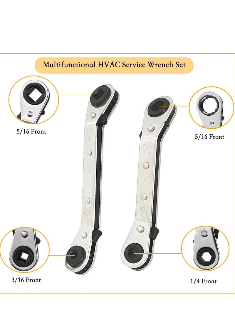 Valve Core Remover Installer Tool and HVAC Service Wrench Set with Dual Size SAE 1/4 and 5/16 Port 3/8'' to 1/4'' 5/16'' x 1/4'' Refrigeration Service Wrench Hex Bit Adapters and 10pcs Valve Core - Image 3