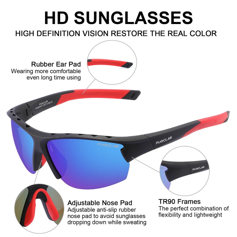 بوكيلار نظارات شمسية رياضية قطبية PUKCLAR للرجال والنساء، نظارات ركوب الدراجات مع حماية UV400، نظارات شمسية للجري والقيادة والصيد والسفر - Image 4