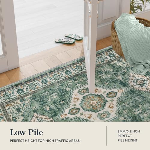 La Home Lahome Oriental Washable Hallway Runner Rug 2x6 Runners for Hallways Non Slip UltraThin Vintage Soft Long Carpet for Kitchen Bathroom Bedroom Laundry Room Eleanor GreenMulti - Image 3