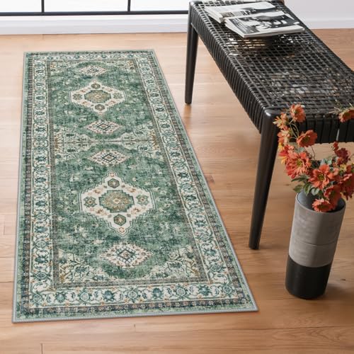 La Home Lahome Oriental Washable Hallway Runner Rug 2x6 Runners for Hallways Non Slip UltraThin Vintage Soft Long Carpet for Kitchen Bathroom Bedroom Laundry Room Eleanor GreenMulti - Image 1