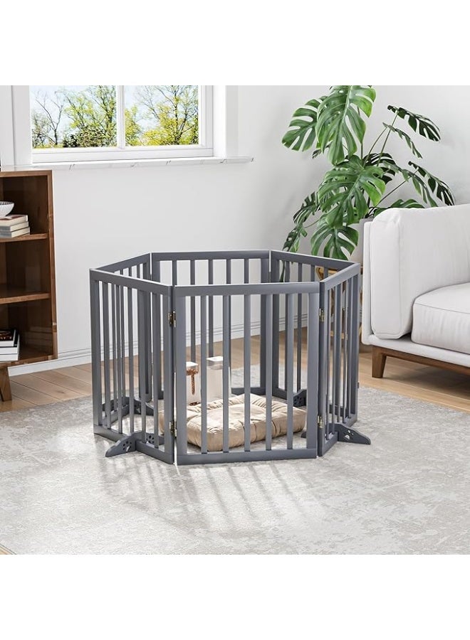 The Menifest بوابة خشبية مستقلة قابلة للطي للحيوانات الأليفة للكلاب، فوق السياج، حاجز للكلاب لحماية حيوانك الأليف وطفلك - 6 ألواح - Image 2