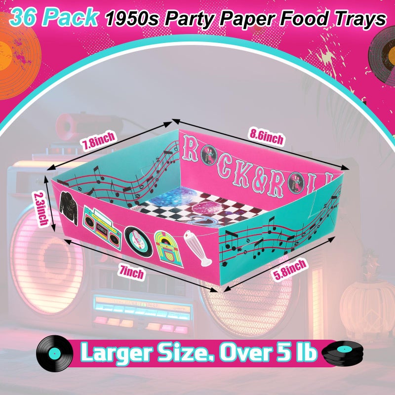 Layhit 36 Pcs 1950s Party Supplies 5 lb Food Boats Large Paper Serving Trays Burger Fries Hot Dog Taco BBQ Popcorn for Rocking Music Sock Hop Birthday 1950s Theme Party - Image 3