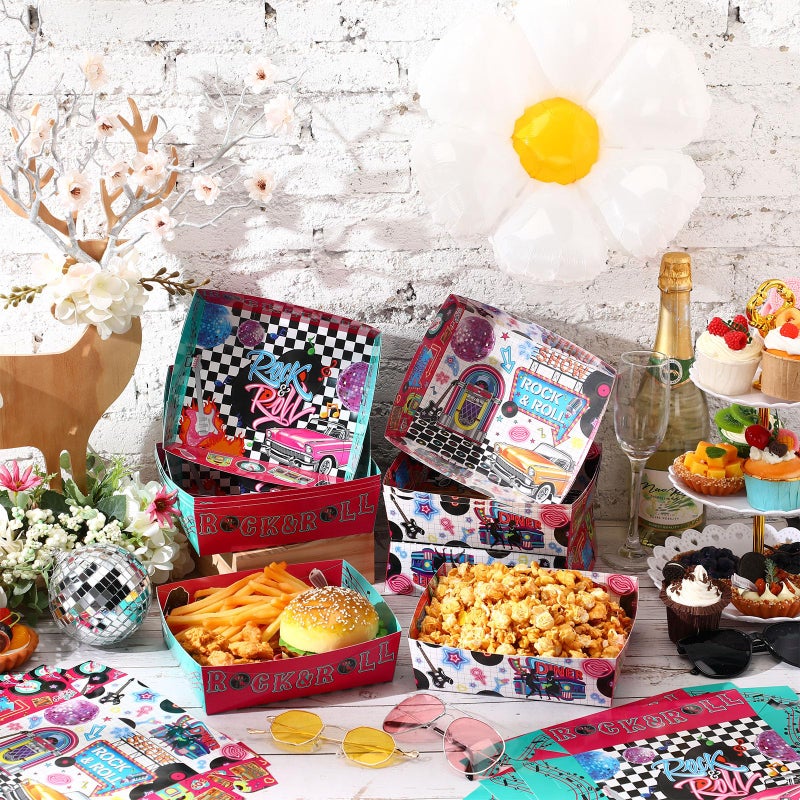 Layhit 36 Pcs 1950s Party Supplies 5 lb Food Boats Large Paper Serving Trays Burger Fries Hot Dog Taco BBQ Popcorn for Rocking Music Sock Hop Birthday 1950s Theme Party - Image 2