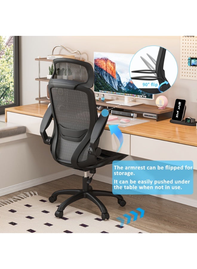 NEWLAN Office Chair Gaming Chair Computer Chair with High Elasticity Breathable Mesh - Foldable Armrests, Sturdy and Stable, Ergonomic Chair Black 116/124*58*47cm - Image 2