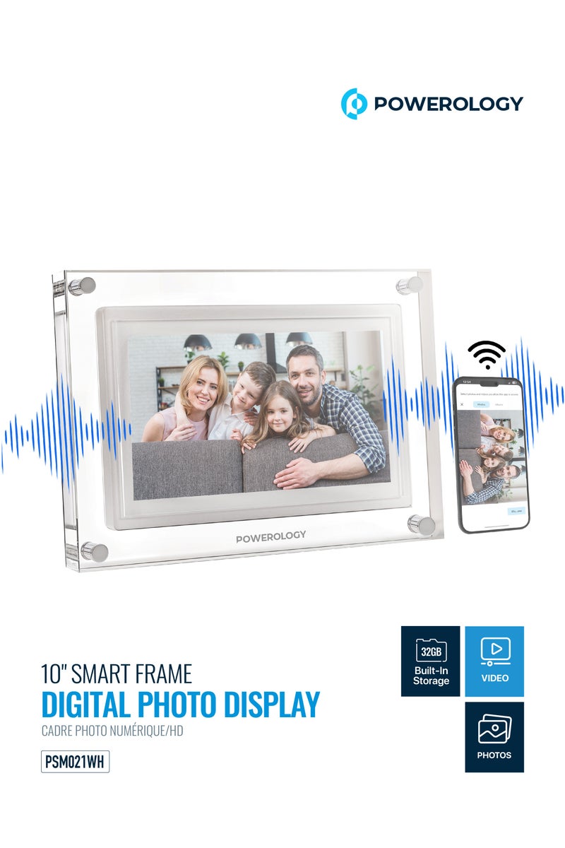 Powerology 10 inch Smart Frame Digital Photo Display / Wireless Instant Sharing / Smart Photo Centering / Touch Frame Display / Work with Frameo APP / Wireless Sharing Picture to the Frame - White - Image 1
