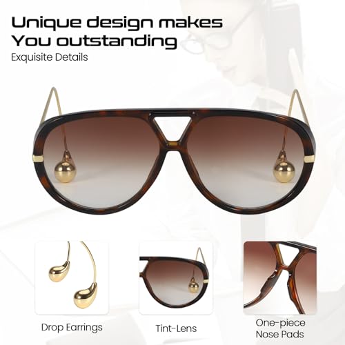 SODQW Oversized Aviator Sunglasses for Women With Earring Trendy Large Big 2025 Designer Shades Adjustable Temples - Image 4
