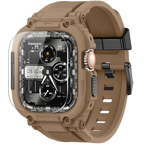 amBand for Apple Watch Ultra 3/2/1 Screen Protector, M1 Sport Series Tough Case Fits iPhone Ultra Watch Bands 49mm, Outdoor Activities Essential Full Body Protection for Hiking Cycling - Desert Tan - Image 1