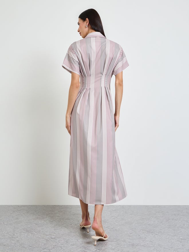 Styli Beige Fitted Waist Striped Shirt Maxi Dress - Image 4