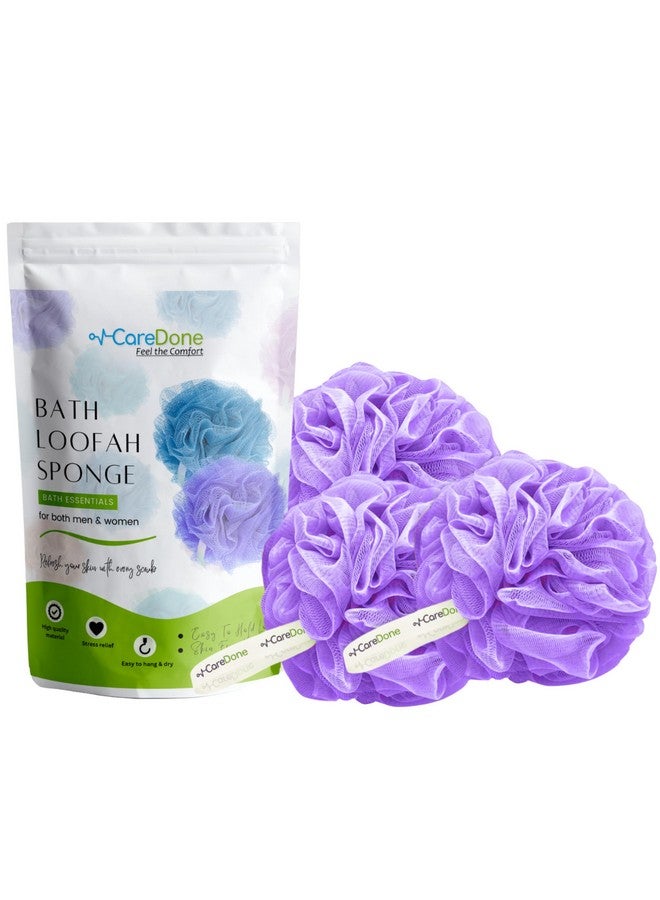 Caredone Body Scrubber & Shower Loofah Sponge | Loofah is for Men, Women, and Kids| Round Sponge Loofah (Puprle Pack of 3) - Image 1