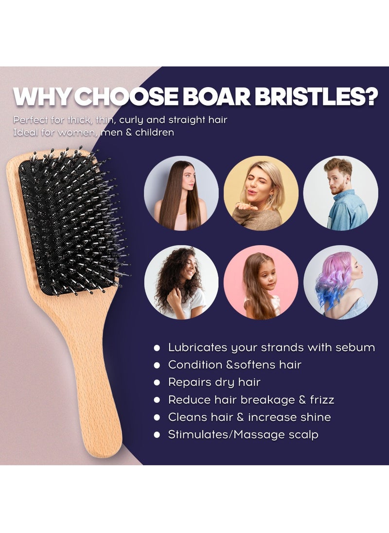 AMROAH 2pcs Wooden Hair Brush Boar & Comb Set, Detangling & Styling Anti-Static Bristle Brush Paddle with Ergonomic Handle for Thick Curly Thin Long Short Wet Dry for Men Women Kids  - Image 4