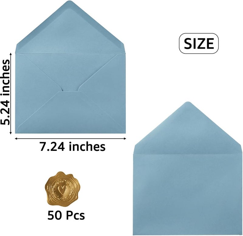 Toperd 50 Pack A7 Colorful 5x7 Envelopes V Flap Invitation Envelopes for 5x7 Cards, Birthday, Weddings, Graduations, Greeting Cards, Baby Shower 5.24 x 7.24 Inches (Dusty-Blue) - Image 2