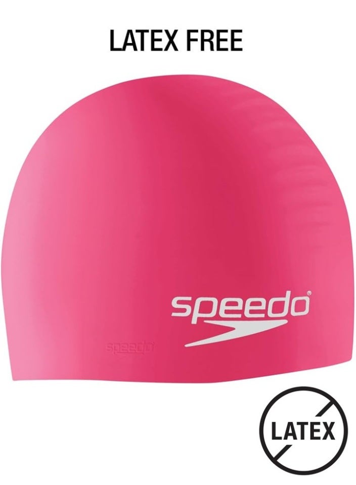 speedo Solid Silicone Dome Swim Cap - Pink, One-Size Stretch Fit - Made in the Thailand - Image 2