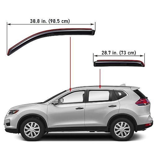 Lightronic غطاء نافذة أوتوماتيكي لسيارة لايتيرونيك، متين للغاية، قابل للتثبيت في القناة، يناسب نيسان روج 2014-2020 (لا يشمل طراز روج سبورت)، حماية من الأشعة فوق البنفسجية، واقي مطر، واقي ريح أصلي، بدون حفر، دخاني داكن، 4 قطع - Image 2