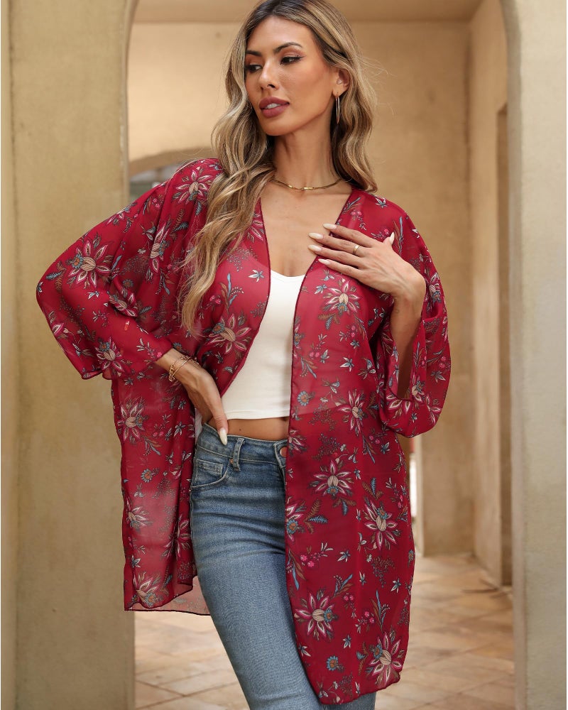Argstar Women's Kimono Cardigans Casual Summer Tops Cover up Open Front Floral Print Resort Wear/Beachwear - Image 2