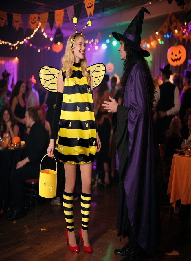 DECOHS Halloween Queen Bee and Beekeeper Costume, Halloween Cosplay Bees Beekeeping Suit Outfit for Halloween Party Dress Up, Black & Yellow, One size - Image 4