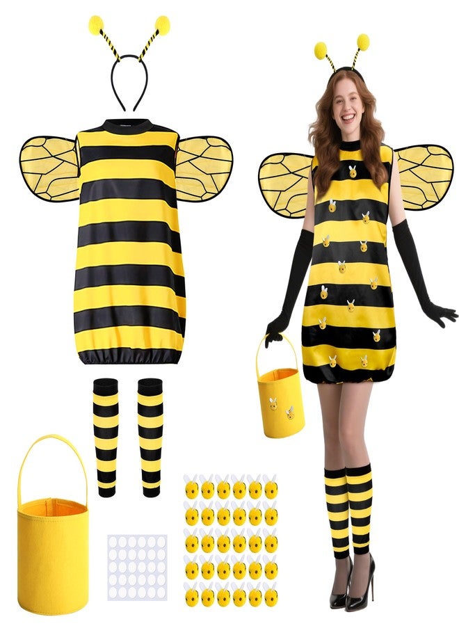 DECOHS Halloween Queen Bee and Beekeeper Costume, Halloween Cosplay Bees Beekeeping Suit Outfit for Halloween Party Dress Up, Black & Yellow, One size - Image 1