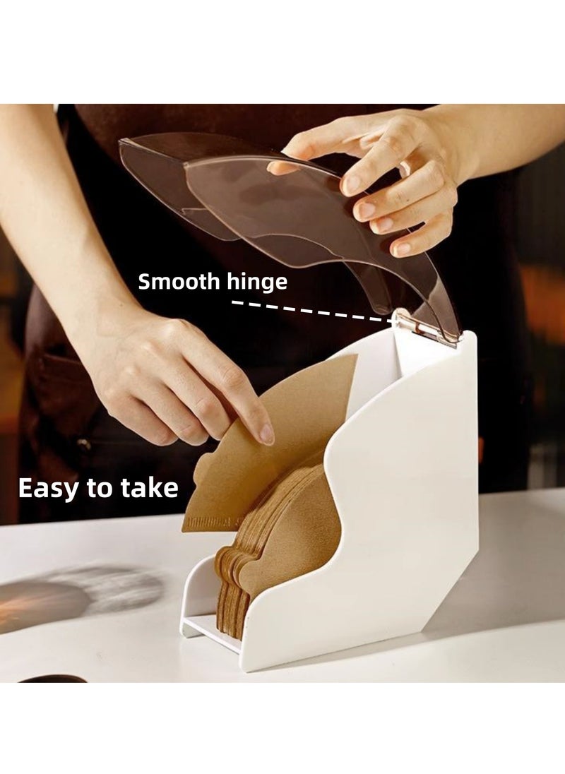 NOVOLAN - NOVOLAN Coffee Filter Paper Box, Acrylic Dustproof Coffee Bar Filter Storage Holder, Fits V-Shape & Fan-Shape Filters, Moisture-Proof, Large Capacity Holds 200 Filters, Comes 40 Coffee Filters (white) - Image 1