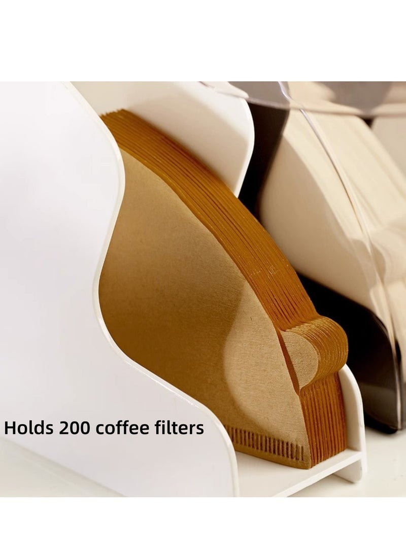 NOVOLAN - NOVOLAN Coffee Filter Paper Box, Acrylic Dustproof Coffee Bar Filter Storage Holder, Fits V-Shape & Fan-Shape Filters, Moisture-Proof, Large Capacity Holds 200 Filters, Comes 40 Coffee Filters (white) - Image 1