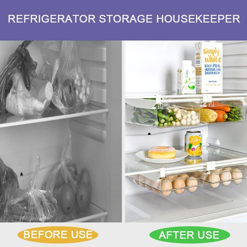 N/P Fridge Drawer Egg Organizer with Adjustable Storage, 2 Packs Refrigerator Drawers Storage Box, Pull Out Refrigerator Drawer Organizer Bins Fit for Fridge Shelf Under 1.5cm/0.6inch (Style 2) - Image 4