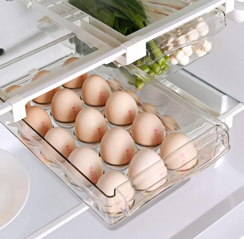 N/P Fridge Drawer Egg Organizer with Adjustable Storage, 2 Packs Refrigerator Drawers Storage Box, Pull Out Refrigerator Drawer Organizer Bins Fit for Fridge Shelf Under 1.5cm/0.6inch (Style 2) - Image 1