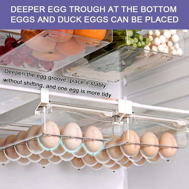 N/P Fridge Drawer Egg Organizer with Adjustable Storage, 2 Packs Refrigerator Drawers Storage Box, Pull Out Refrigerator Drawer Organizer Bins Fit for Fridge Shelf Under 1.5cm/0.6inch (Style 2) - Image 3