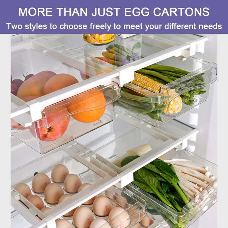 N/P Fridge Drawer Egg Organizer with Adjustable Storage, 2 Packs Refrigerator Drawers Storage Box, Pull Out Refrigerator Drawer Organizer Bins Fit for Fridge Shelf Under 1.5cm/0.6inch (Style 2) - Image 5