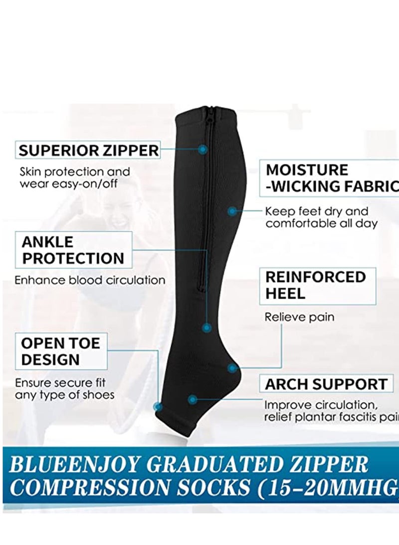 SOLARAE Compression Socks 2 Pairs 15-20Mmhg Open Toe Toeless Copper Fiber Leg Support Stocking Knee High With Zipper For Women And Men L - Image 2