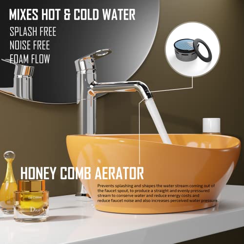 Pixaflo Brass Extended Hot & Cold Single Lever Basin Mixer Tall Boy with 24 inches Long Braided Hoses, Chrome (Admix) - Image 4