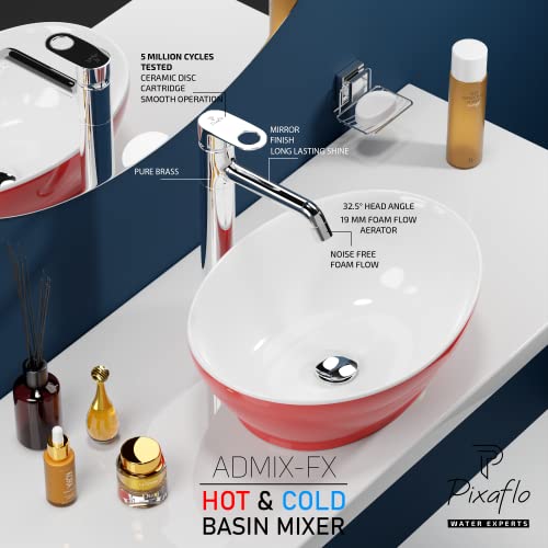 Pixaflo Brass Extended Hot & Cold Single Lever Basin Mixer Tall Boy with 24 inches Long Braided Hoses, Chrome (Admix) - Image 2