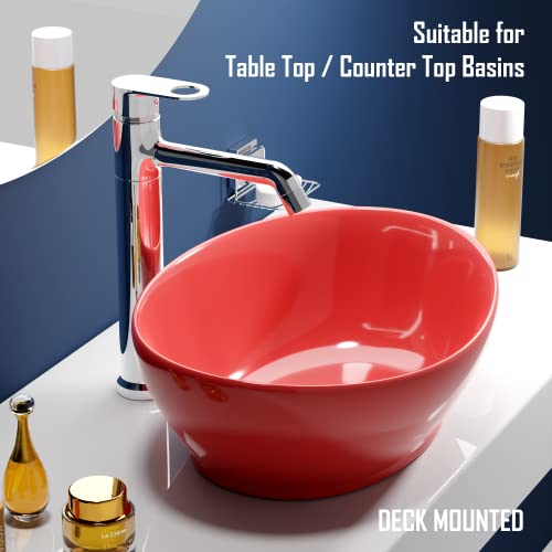 Pixaflo Brass Extended Hot & Cold Single Lever Basin Mixer Tall Boy with 24 inches Long Braided Hoses, Chrome (Admix) - Image 3