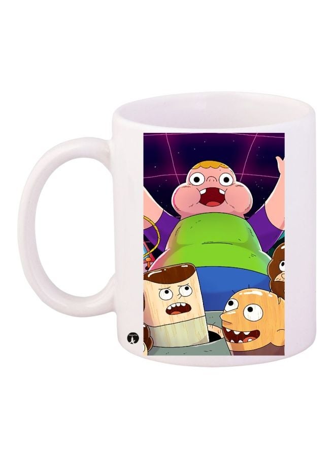 RYN Cute Boy With Snacks Printed Coffee Mug White/Green/Purple 11ounce