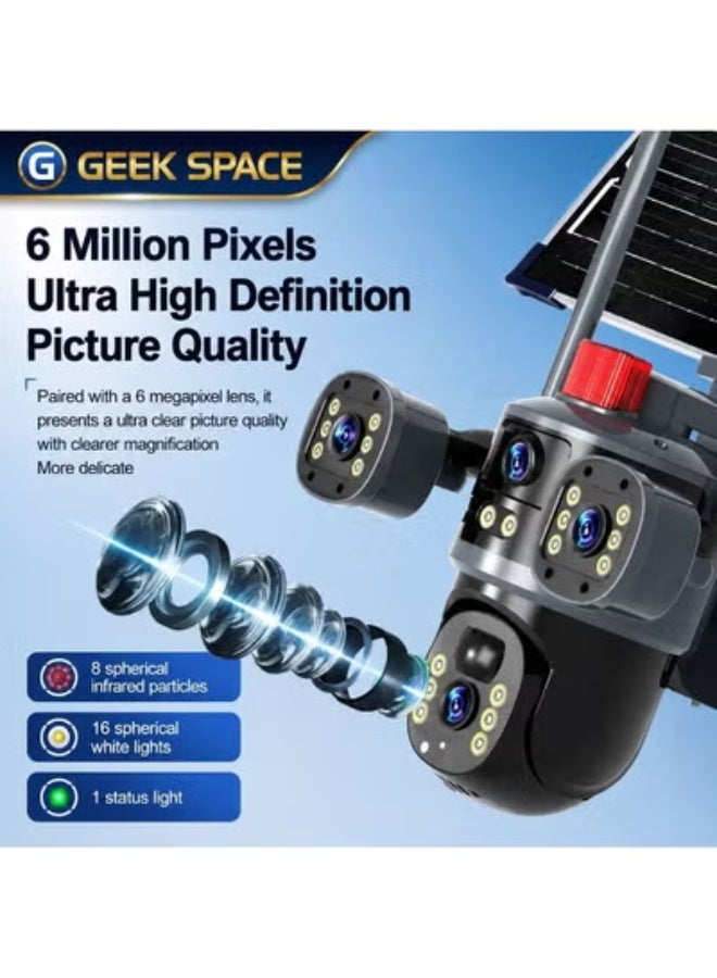 GEEK SPACE Outdoor Solar WiFi Security Camera 6MP Triple Lens 360° PTZ Wireless CCTV Camera, AI Human Motion Detection, Full Color Night Vision, Two-Way Audio, IP65 Waterproof, 8000mAh Rechargeable Battery, SD Card Storage, Remote Viewing, Smart Motion Alerts for Home, Farm, Office, Garage & Business - Image 3