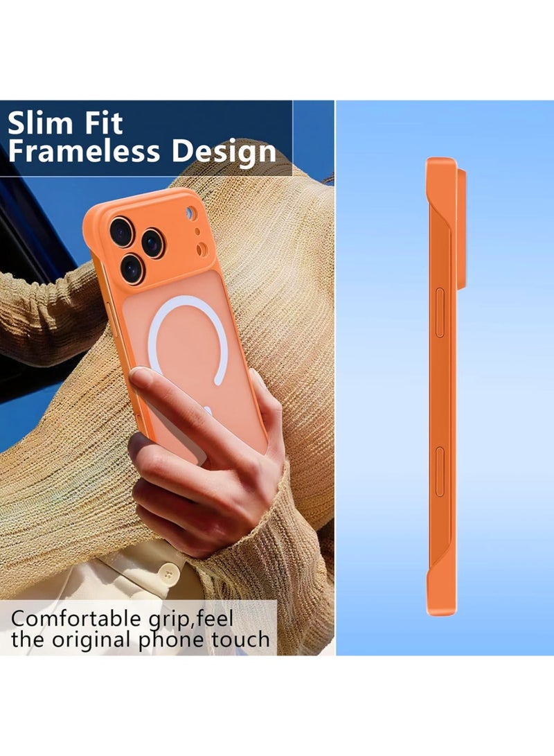 X-level Case Cover for iPhone 17 Pro Compatible with MagSafe, Clear Matte Ultra-Thin Bumper Frameless Borderless Design with Finger Loop Full Camera Protection for Women Men, Orange - Image 2