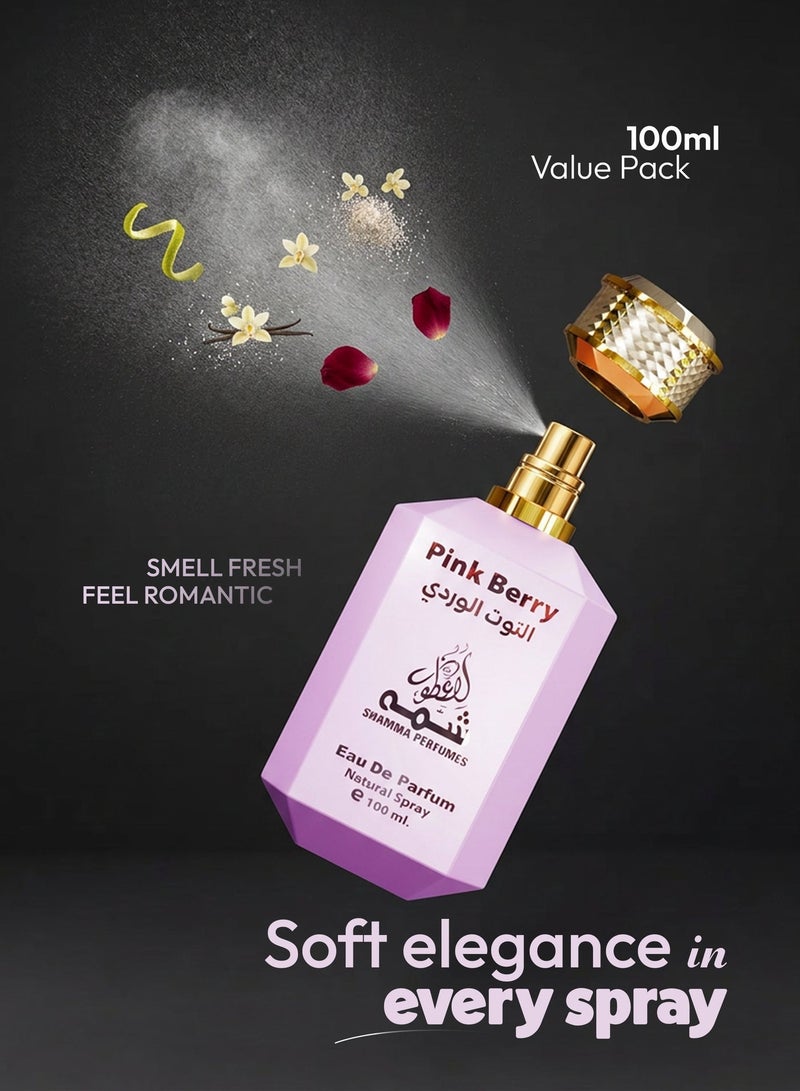 Shamma Perfumes Pink Berry 100ml Long Lasting Floral Milky Vanilla Perfume for Women Sweet Caramel Peach Fragrance Moderate to Strong Projection Luxury Perfume Daily and Night Wear Romantic Feminine Scent Best Perfume for Women - Image 3