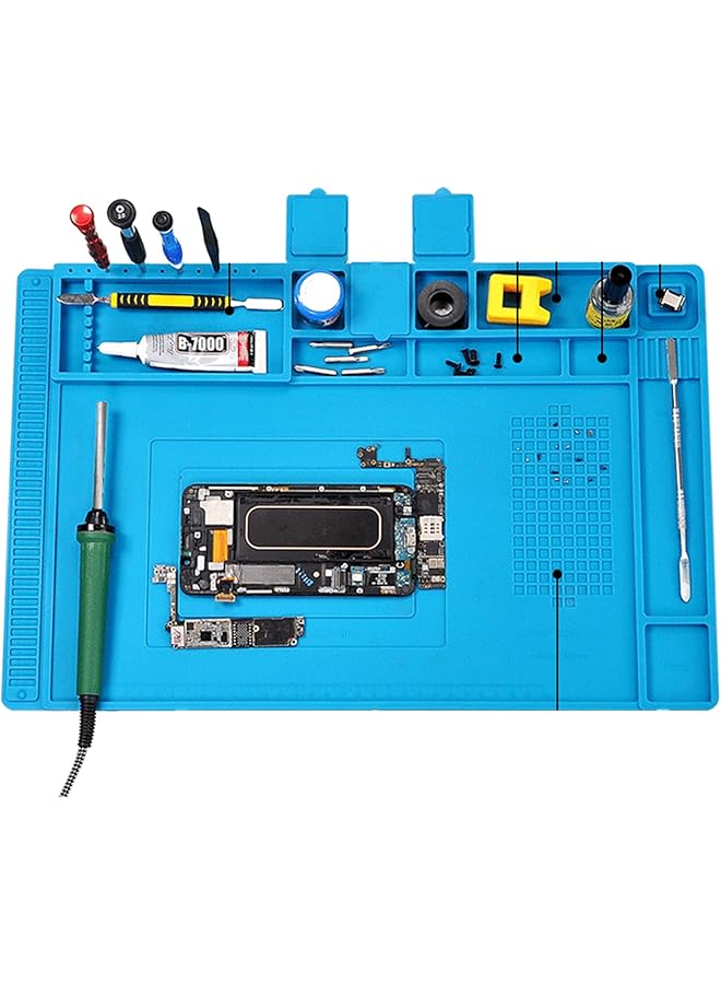 إيروريكس حصيرة لحام مغناطيسية كبيرة من السيليكون مقاومة للحرارة، حصيرة طاولة عمل للهواتف المحمولة وأجهزة الكمبيوتر المحمولة ومدافع الحرارة من مكواة اللحام مقاس 11.8 بوصة × 17.7 بوصة (أزرق) - Image 2