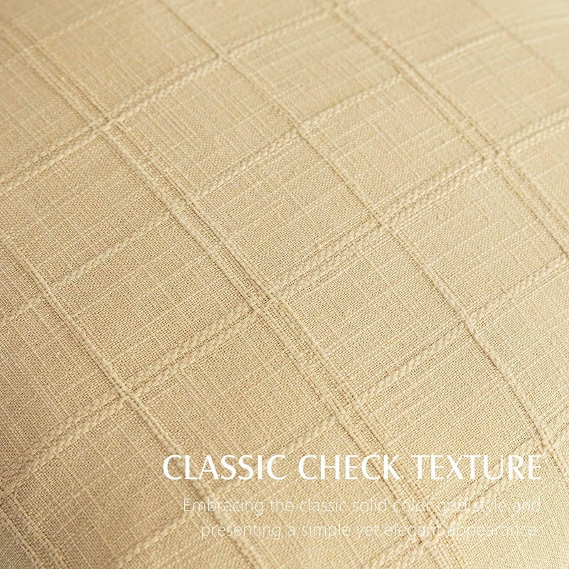 Foindtower Set of 2 Decorative Linen Check Throw Pillow Covers Neutral Farmhouse Vintage Cushion Covers Cozy Modern Boho Accent Home Decor for Sofa Chair Couch Bed Living Room,14×36 Inch,Light Yellow - Image 2