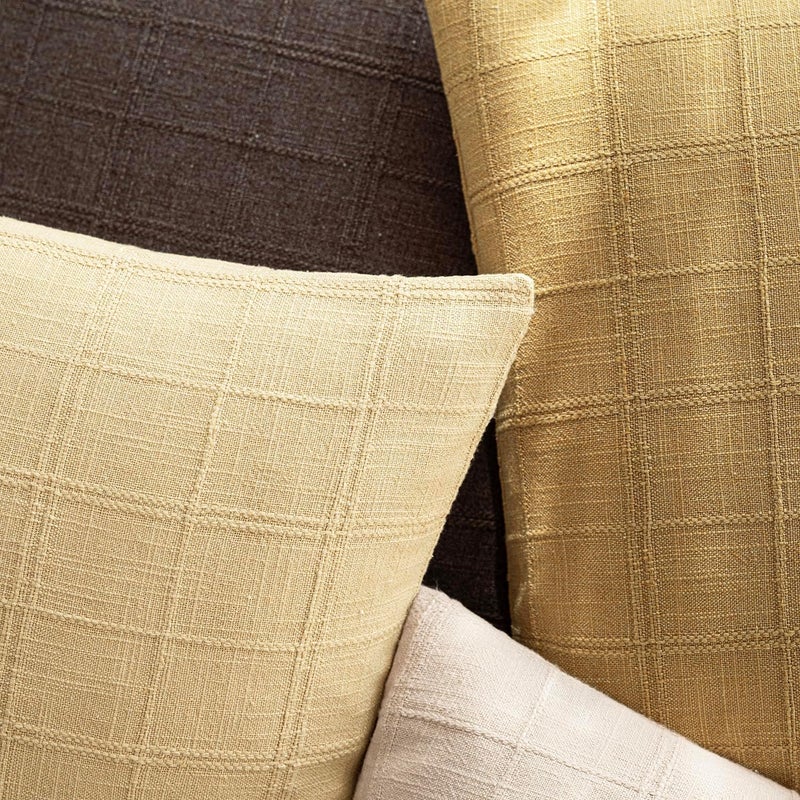 Foindtower Set of 2 Decorative Linen Check Throw Pillow Covers Neutral Farmhouse Vintage Cushion Covers Cozy Modern Boho Accent Home Decor for Sofa Chair Couch Bed Living Room,14×36 Inch,Light Yellow - Image 4