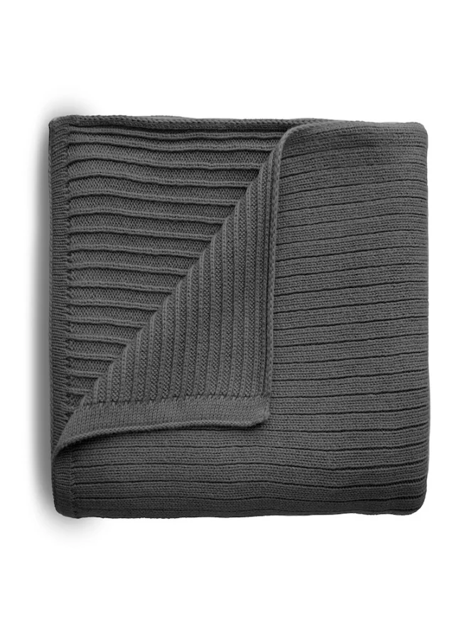 mushie Knitted Baby Blanket Ribbed Dark Gray Melange