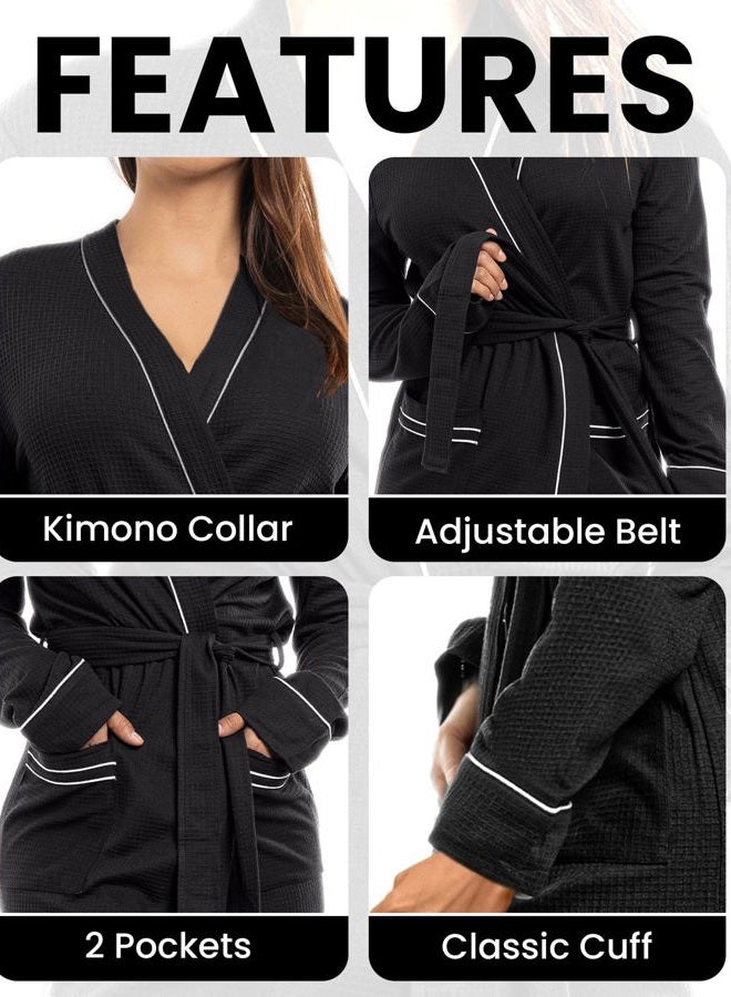 NY Threads Women's Robe Soft Knit Waffle Bathrobe Lightweight Knee-Length Loungewear, Black, XXL - Image 3