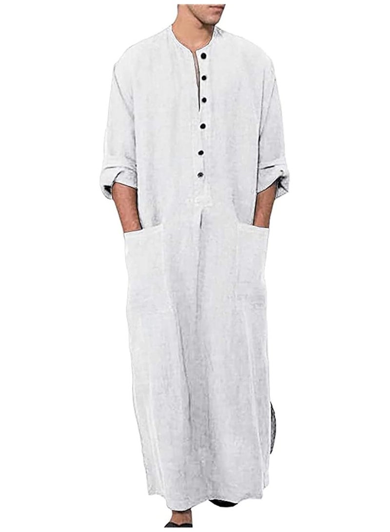 NIBEMINENT Men's Muslim Clothing Durable Soft Abaya Long Dress Ethnic Wear Casual Shirt with Pockets  - Image 1