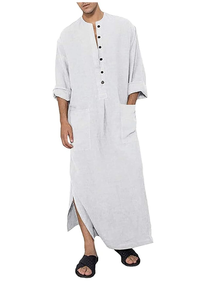 NIBEMINENT Men's Muslim Clothing Durable Soft Abaya Long Dress Ethnic Wear Casual Shirt with Pockets  - Image 2