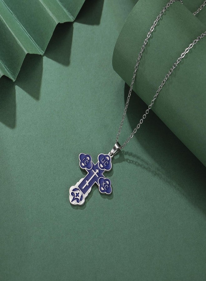 EUEAVAN Orthodox Cross Necklace for Women Russian IC XC NIKA Cross Jesus Christ Medallion Pendant Greek Byzantine Amulet Eastern Religious Jewelry Christian Catholic Gift for Men (blue-silver) - Image 4