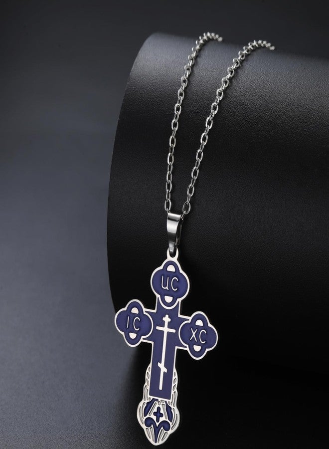 EUEAVAN Orthodox Cross Necklace for Women Russian IC XC NIKA Cross Jesus Christ Medallion Pendant Greek Byzantine Amulet Eastern Religious Jewelry Christian Catholic Gift for Men (blue-silver) - Image 5