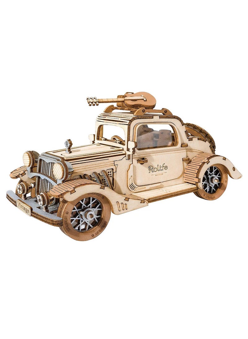 Robotime ROLIFE Vintage Car TG504, Assembly Brain Teaser 3D Wooden Puzzle DIY Build Model Crafts Kits, Unique Home Decor Birthday Gifts for Teens or Adults - Image 1