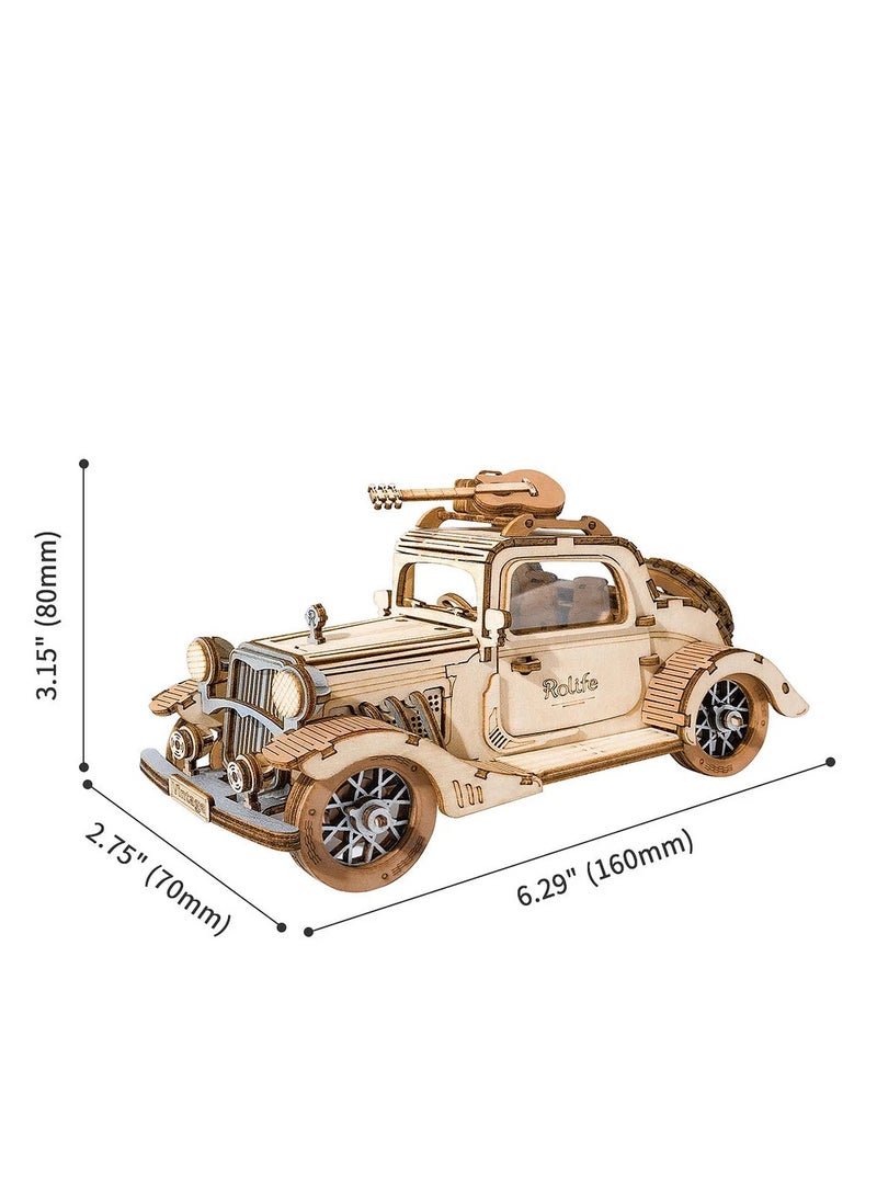 Robotime ROLIFE Vintage Car TG504, Assembly Brain Teaser 3D Wooden Puzzle DIY Build Model Crafts Kits, Unique Home Decor Birthday Gifts for Teens or Adults - Image 2