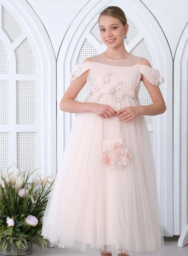فيا بامبينو Flower Teen Dress Salmon 3143
