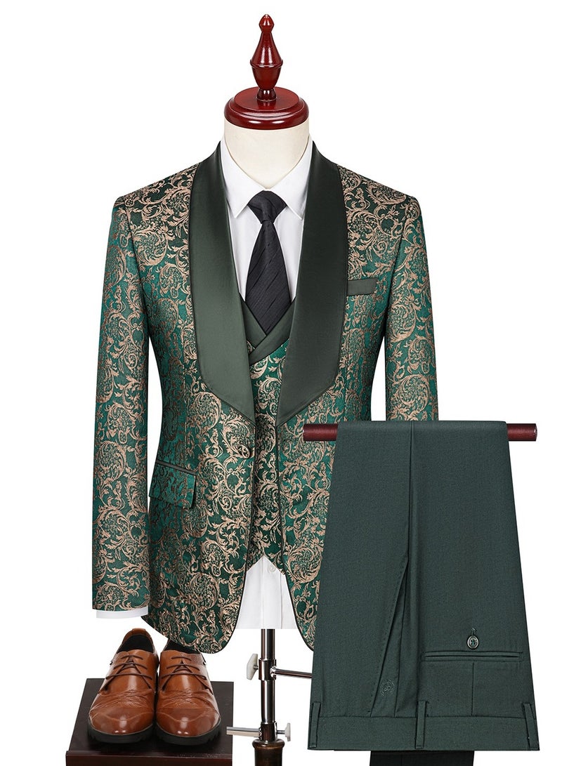 Shougu Three Piece Suit Wedding Jacquard Suit Set - Image 1