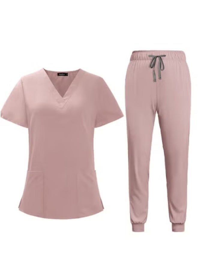 Generic Summer Doctor and Nurse Work Uniform Beauty Hospital Pet Dental Operating Room Washing Clothes Set (Pink)  - Image 1