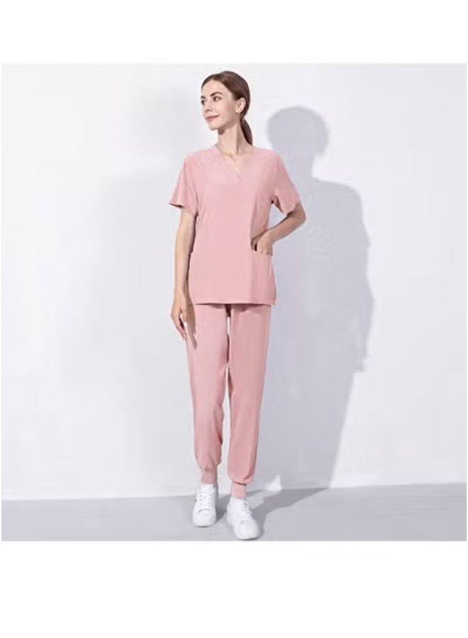 Generic Summer Doctor and Nurse Work Uniform Beauty Hospital Pet Dental Operating Room Washing Clothes Set (Pink)  - Image 2